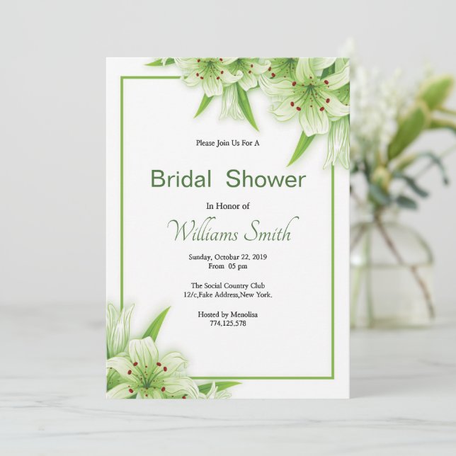 Floral Bridal Shower Invitation Card Template (Debout devant)