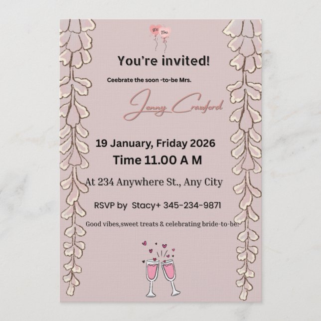 Floral Bridal Shower Invitation | Custom Name & De (Devant)
