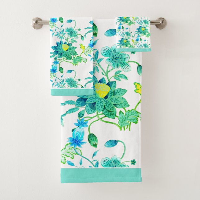 Floral Bright Blues Jaune sur Blanc (En situation)