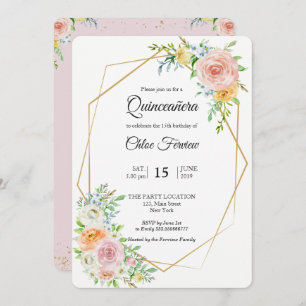 Floral brush élégant Quinceañera invitation