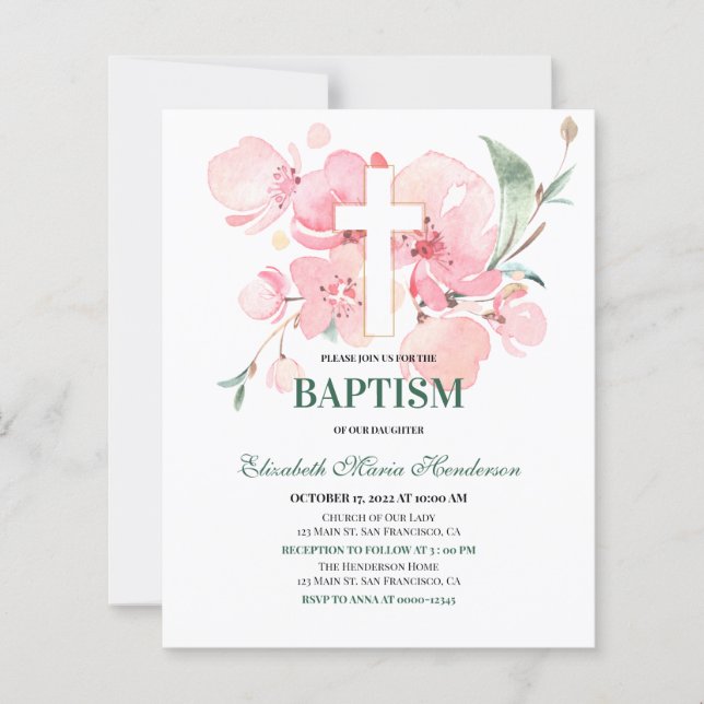 Floral / BUDGET- Invitation Baptême de fille. (Devant)