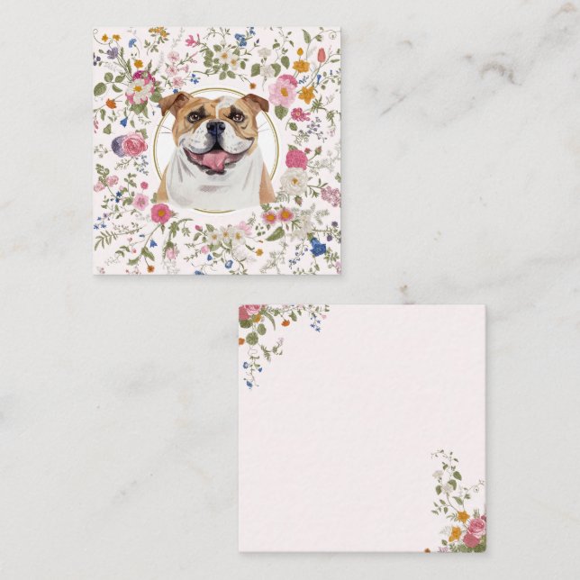 Floral Bulldog Chien Maman Carte pour notes (Devant / Derrière)