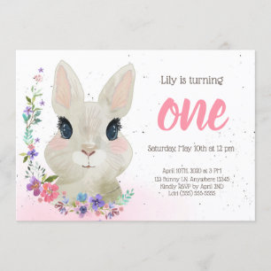 Floral Bunny Invitation de fête d'anniversaire   P