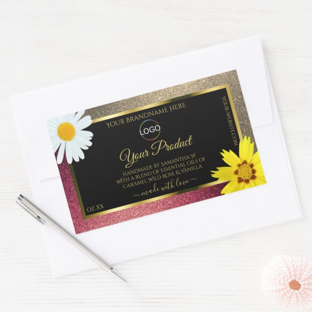 Floral Burgund Gold Noir produit Étiquettes avec l (Enveloppe)