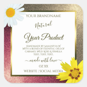 Floral Burgund Gold Parties scintillant Étiquettes
