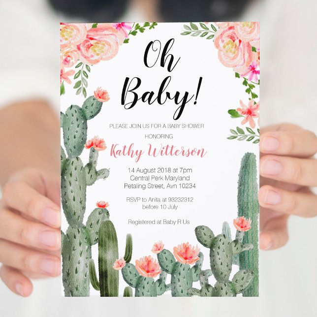 Floral Cactus Invitation succulente oh baby shower (Créateur téléchargé)