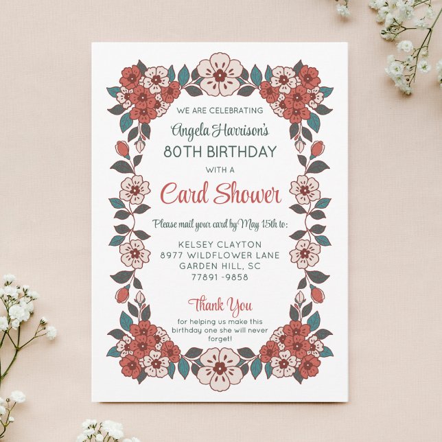 Floral Card Shower 80th Birthday Invitation (Créateur téléchargé)