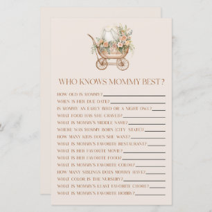 Floral Carriage Qui Connaît Mommy Baby shower Jeu