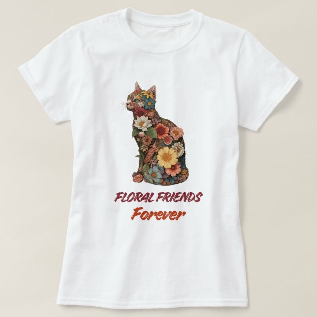Floral Cat T-Shirt | Cute Flower Kitty Design  (Design devant)