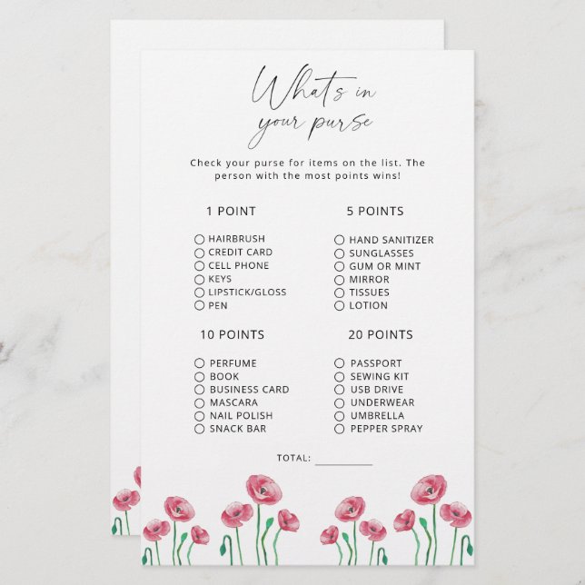 Floral ce qu'il y a dans votre sac à main (Devant / Derrière)