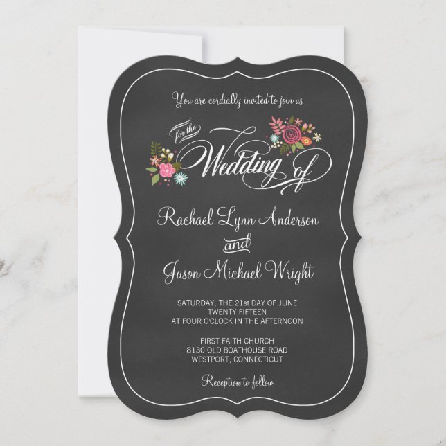 Floral Chalkboard Mariage rustique Invitations (Devant)