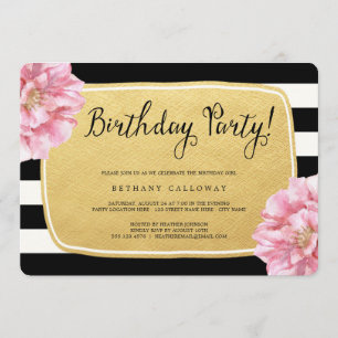 Floral Chic Invitation d'anniversaire / Faux Gold