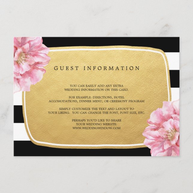 Floral Chic Mariage Insertion Carte / Or (Devant)
