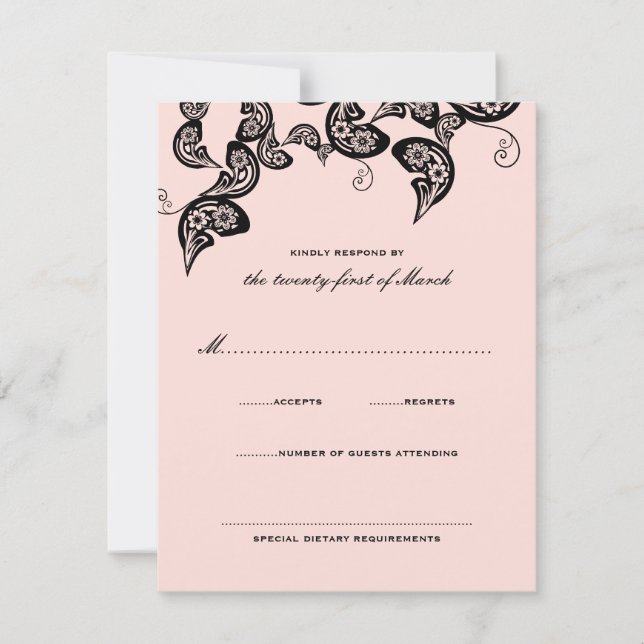Floral Chic Peacock Noir Rose Mariage Carte RSVP (Devant)