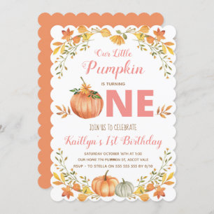 Floral Citrouille 1er anniversaire fête Invitation