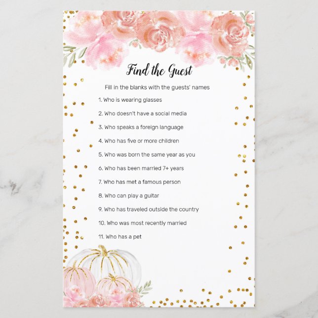 Floral Citrouille Aquarelle Trouvez le jeu Invité (Devant)