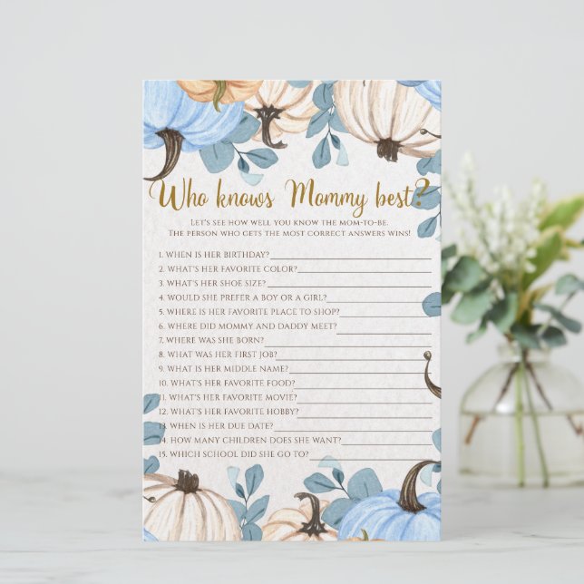 Floral citrouille - Qui connaît maman meilleur jeu (Debout devant)