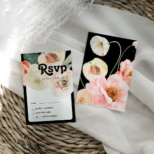 Floral coloré gras   Carte RSVP noire