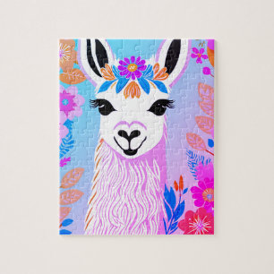 Floral Coloré Retro Llama Jigsaw Puzzle Puzzle