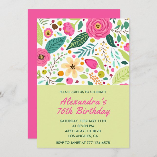 Floral Colorful Simple 76e anniversaire invitation (Devant / Derrière)