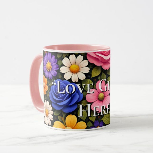 Floral Colourful Custom Quotes Valentines Mugs (Devant gauche)