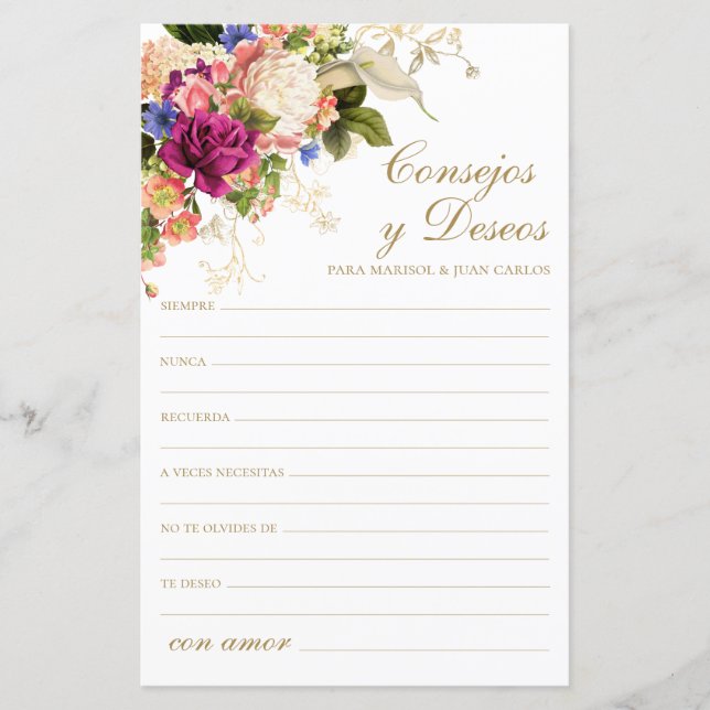 Floral Conseils et souhaits espagnol (Devant)