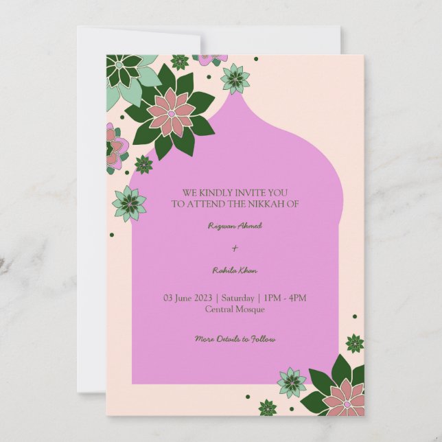 Floral contemporain, Invitation Abstraite Nikkah (Devant)