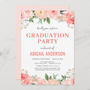 Floral Coral Peach 2023 Invitation de la Grad Part