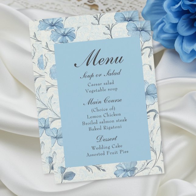 Floral Country Garden Dusty Blue Mariage Menu (Créateur téléchargé)