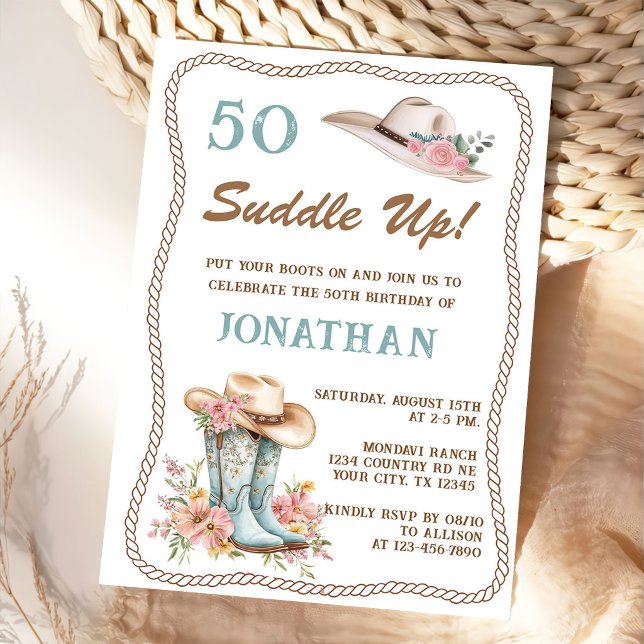 Floral Cowgirl Boots and Hat Birthday Invitation  (Créateur téléchargé)