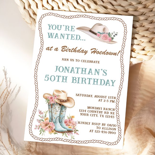 Floral Cowgirl Boots and Hat Birthday Invitation  (Créateur téléchargé)