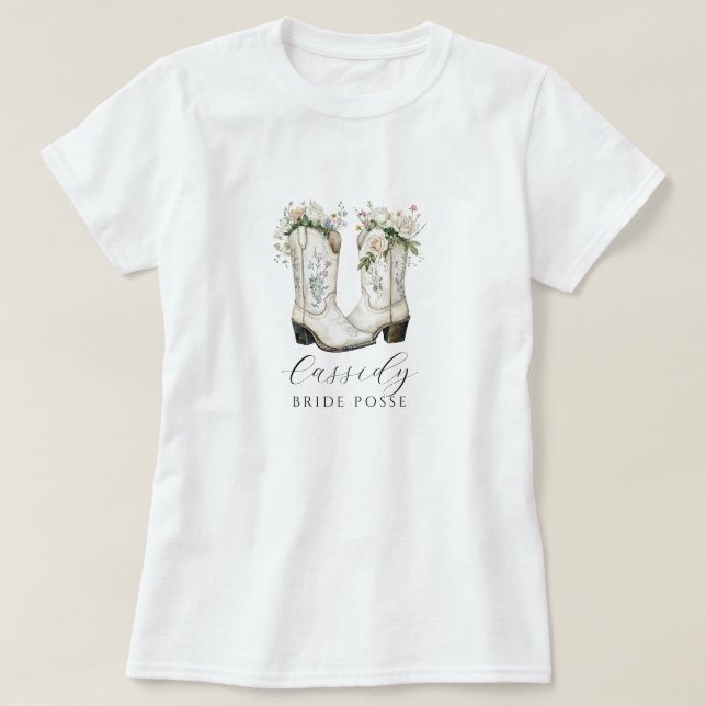 Floral Cowgirl Boots Bride Posse Custom T-Shirt (Design devant)