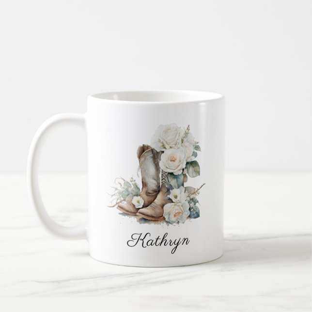 Floral Cowgirl Boots Peonies Personal Coffee Mug (Gauche)