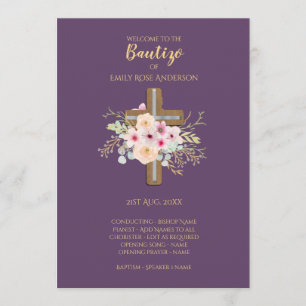 Floral Cross BAUTIZO Bautismo Baptism Programme