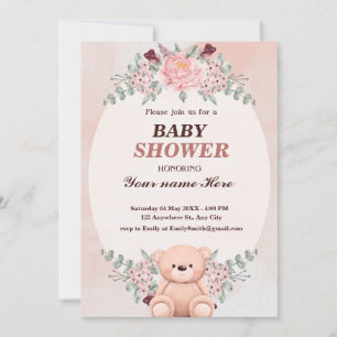 Floral Cute Bear Bébé invitations de douche pour f