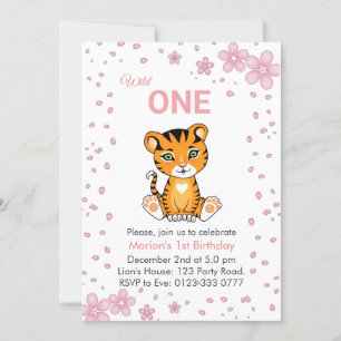 Floral Cute Wild One Tiger 1er Invitation annivers