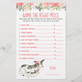 Floral Dairy Cow Farm Nom du jeu de douche de prix