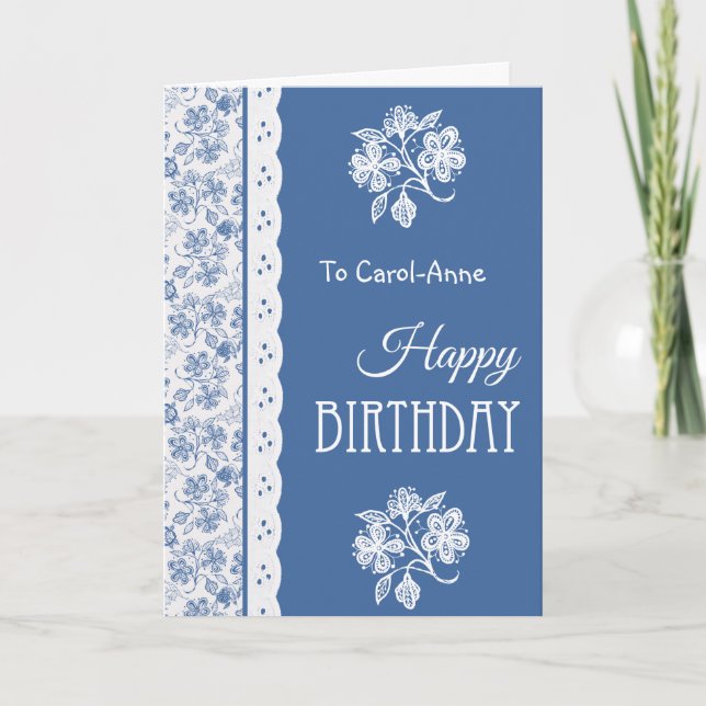 Floral de bleu d'indigo de carte d'anniversaire et (Devant)