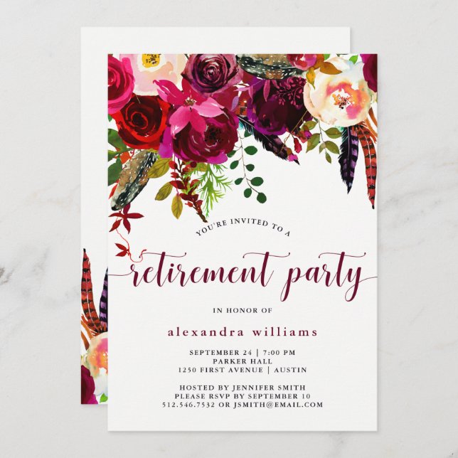 Floral de Boho| Invitation du parti de retraite (Devant / Derrière)