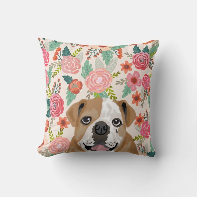 Floral de bulldog anglais coussin portraits d'anim (Recto)