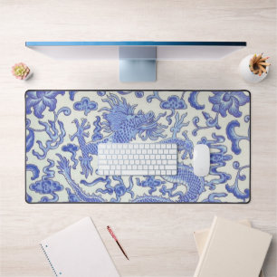 Floral de dragon oriental chinois bleu et blanc