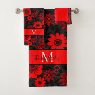 Floral de jungle monogramme rouge, noire et blanch