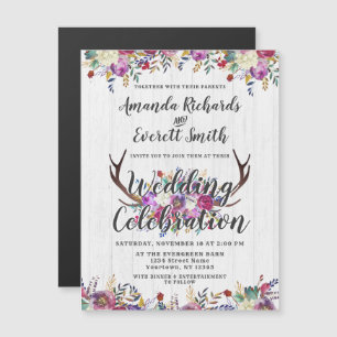 Floral Deer Antler Faire-part de mariage magnétiqu