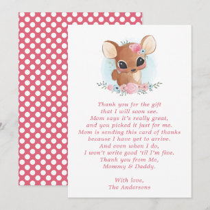 Floral Deer mignonne Doe Baby shower Carte de reme