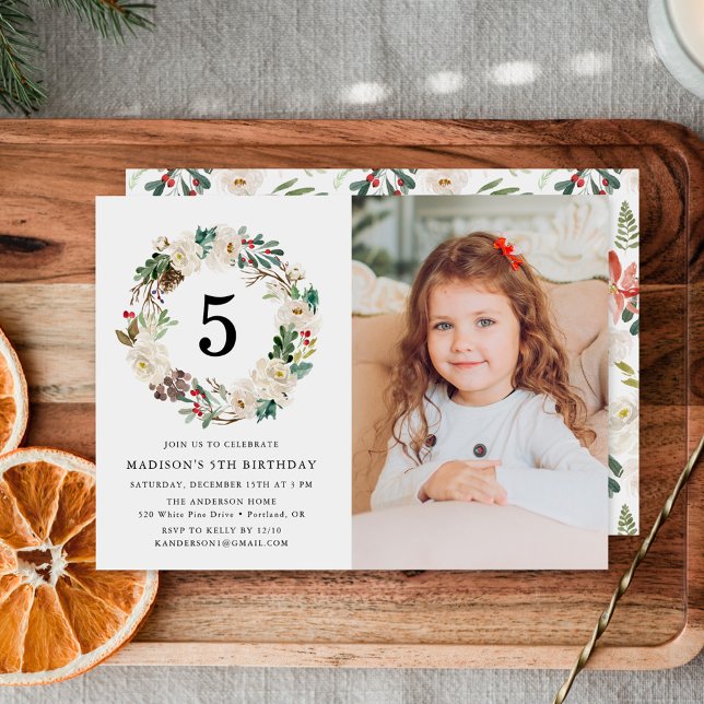 Floral d'hiver | Photo Invitation de fête d'annive (Créateur téléchargé)