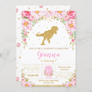 Floral Dinosaur Invitation Anniversaire T-rex