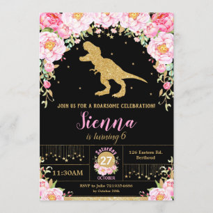 Floral Dinosaur Invitation Anniversaire T-rex