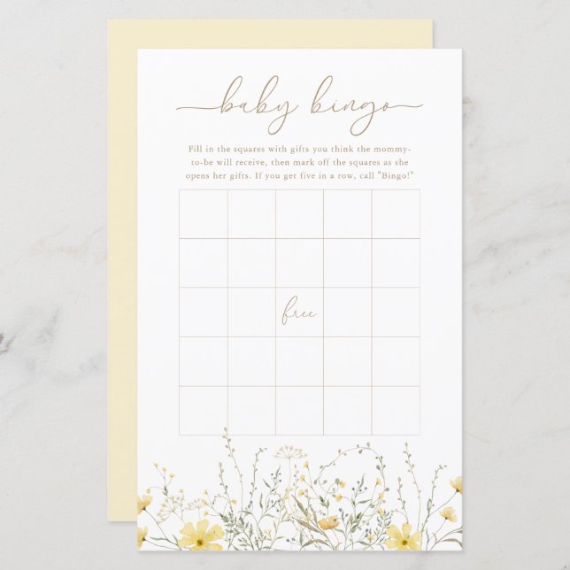 Floral d'or | Baby Bingo Game Card (Devant / Derrière)