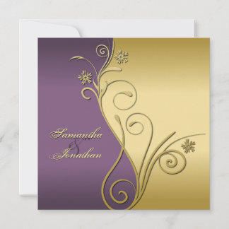 Floral d'or violet faire-part de mariage
