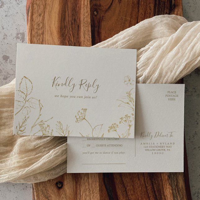 Floral doré | Carte postale RSVP Demande de chanso (Créateur téléchargé)